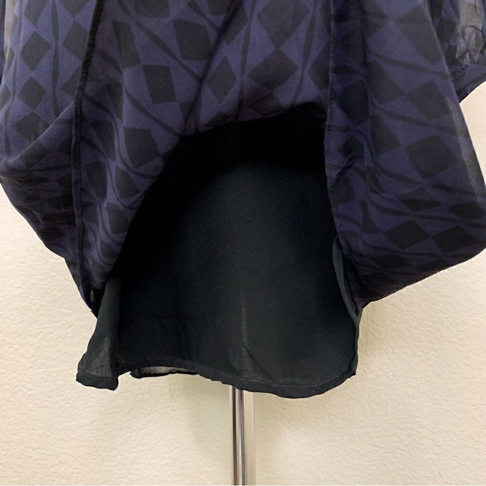 CAbi Harlequin Purple Shirtdress Black Diamond Print Sheer Sheath Dress - Picture 5 of 12